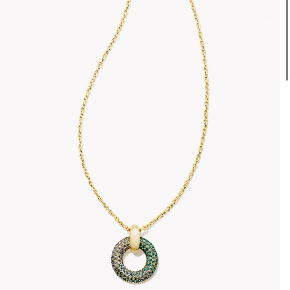 NEW! Kendra Scott Green Blue Ombre Mix Mikki Gold Pave Short Pendant Necklace
